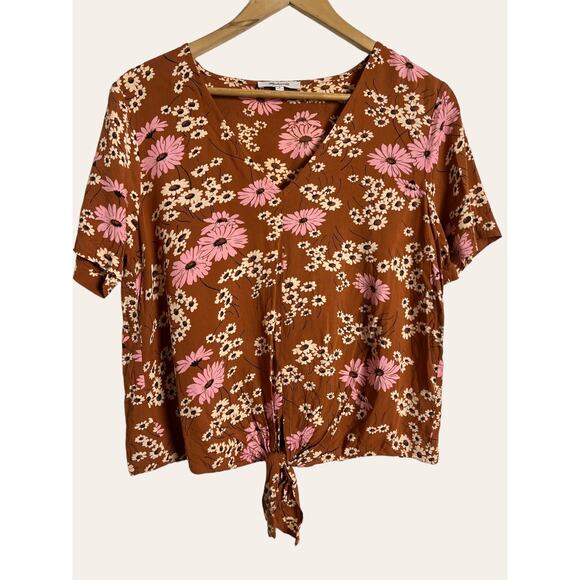 Madewell Hillside Daisies Brown Floral Tie Front V-Neck Short Sleeve Top Size M - Picture 3 of 7